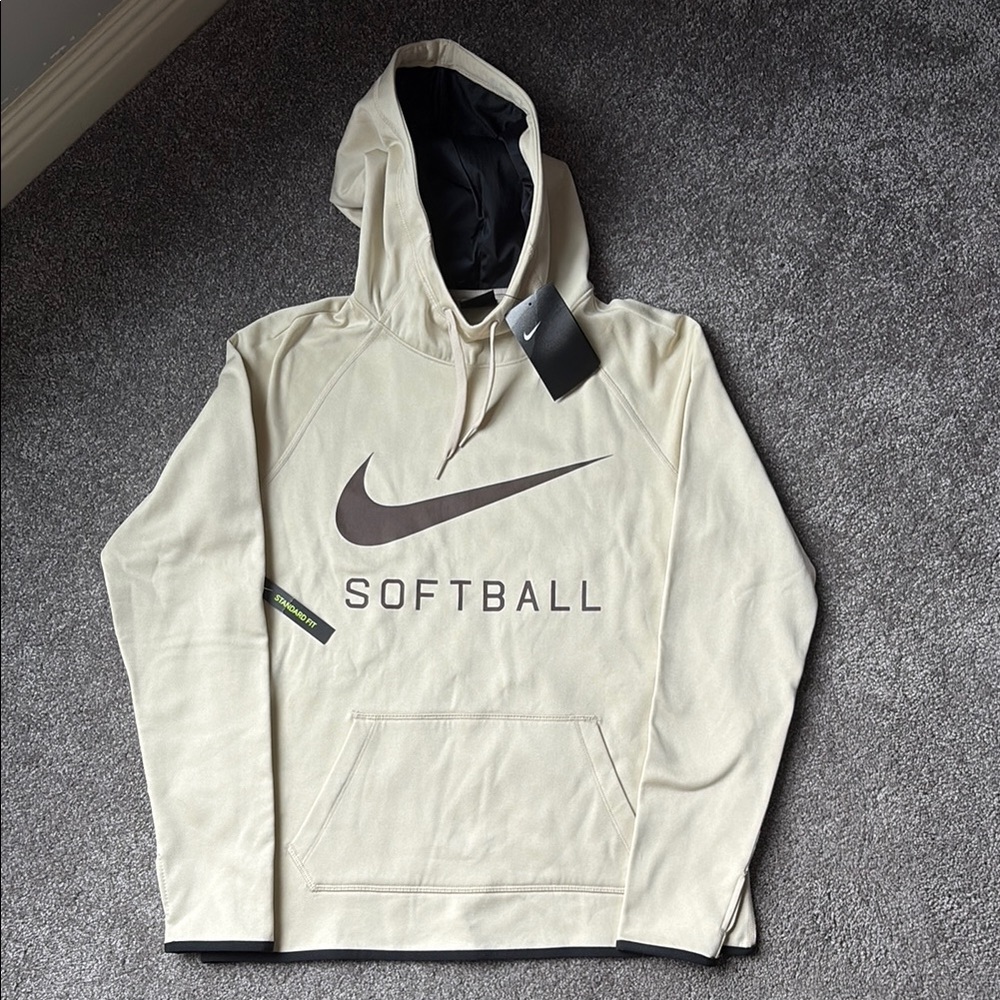 Nike Softball Hoodie, Cream with Dark Brown Swoosh
